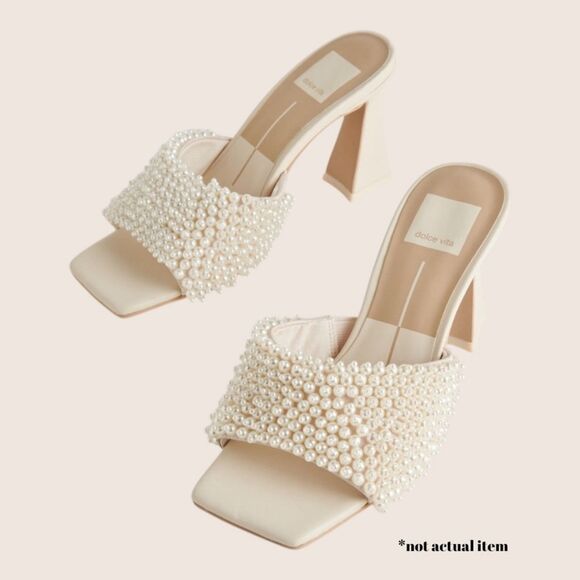 🤍 ANTHRO DOLCE VITA NANDY PEARL EMBELLISHED SLIDE MULE SANDALS HEELS SZ 6 - Picture 3 of 9